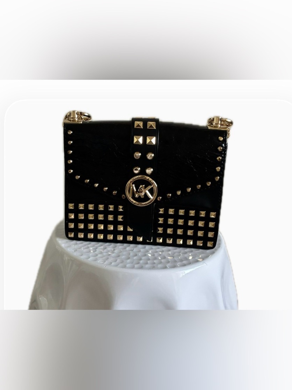 Michael Kors Black Leather Crossbody with Gold Studs